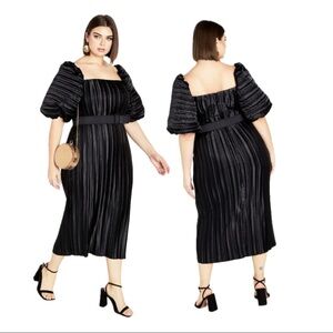 Black Midi pin tuck pleat bubble elbow sleeve Dress (18) city chic